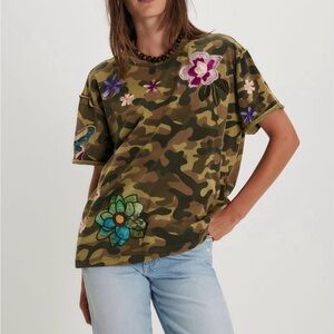 Free People Camouflage Floral Embroidered Tee by Denim and Bone